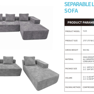 magisofa y125 separable l shaped sofa modular compressed sectional corduroy fabric