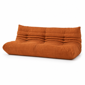compressed sofa 3-seater armless floor lounge couch in camel brown with low-profile modern silhouette