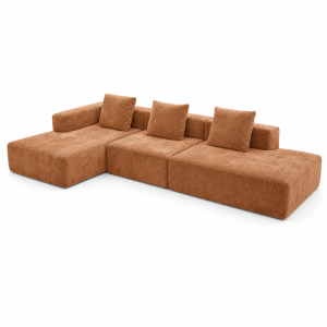 compressed sofa RX-SF13 modular 3-seat fabric lounge in camel upholstery with armless reclining layout