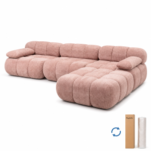 compressed sofa RX-SF75 modular 3-seat fabric sofa in dusty pink with tufted upholstery and integrated armrests