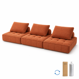compressed sofa armless arc floor seat in terracotta fabric with segmented cushion design