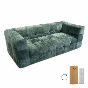 compressed sofa modular chenille sectional in muted sage green with low-profile marshmallow cloud design