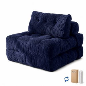 compressed sofa single modular lounge chair RX-SF57 in dark navy ribbed fabric with tufted back and armrests