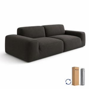 compressed sofa YS012 modern three-seat fabric sofa with square arms and cushion back in dark charcoal