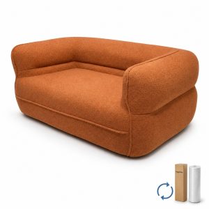 compressed sofa Model 204 modular 3-seat fabric sofa in terracotta with high back and rounded profile