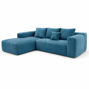 compressed sofa WKYS373 blue L-shape sectional with ribbed chenille-style upholstery and chaise