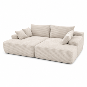 compressed sofa double loveseat in beige chenille with deep low-profile lounge seat