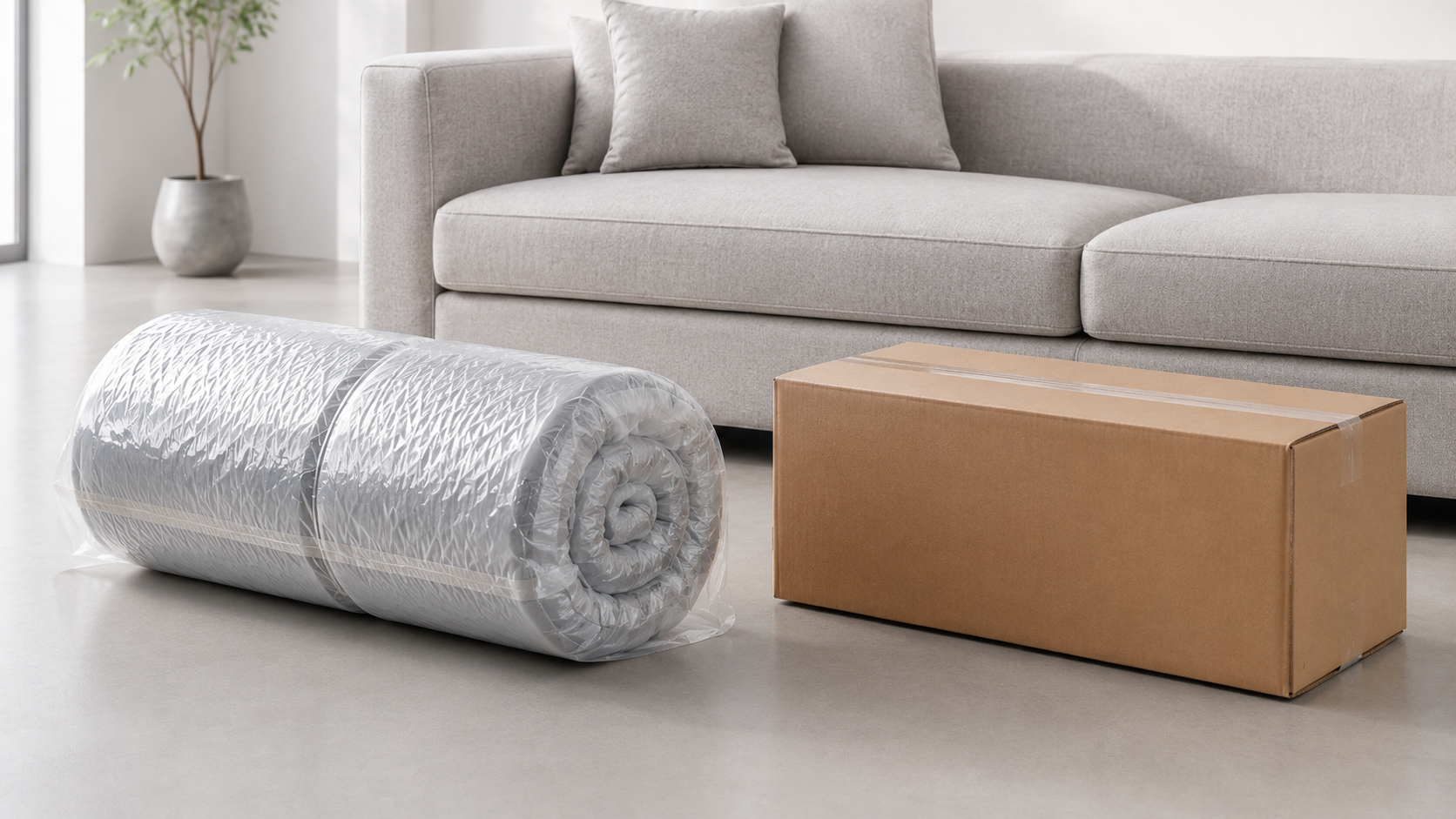 Vacuum roll packed compressed sofa for export packing