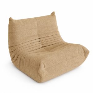vacuum sofa single-seat armless floor lounge chair in camel upholstery with compressed roll-pack packaging