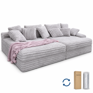 compressed sofa L-shape fabric sectional in light gray with cushion back and straight arms